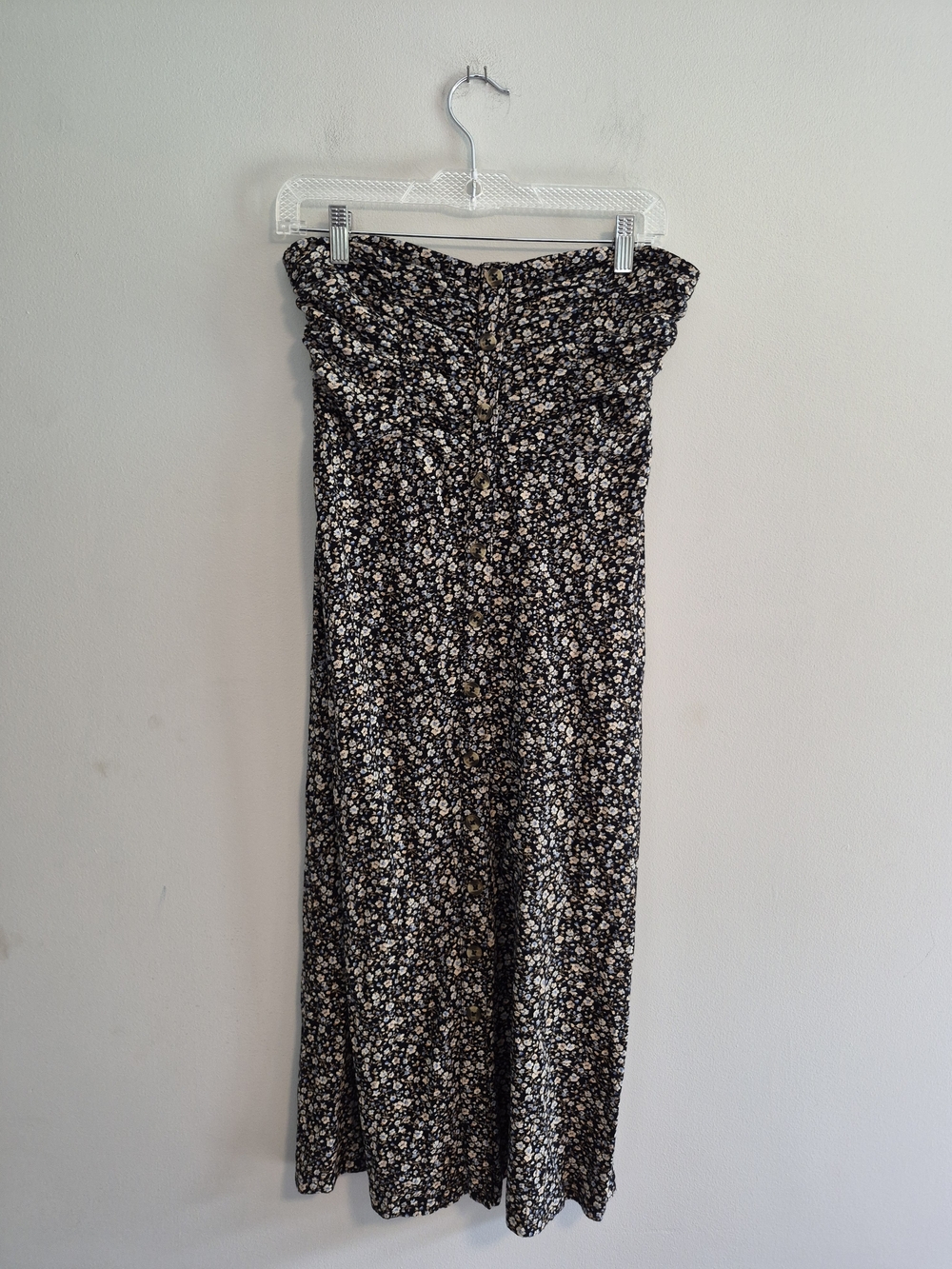 American Eagle Small Black With Pink & Blue Floroal Strapless Midi Dress